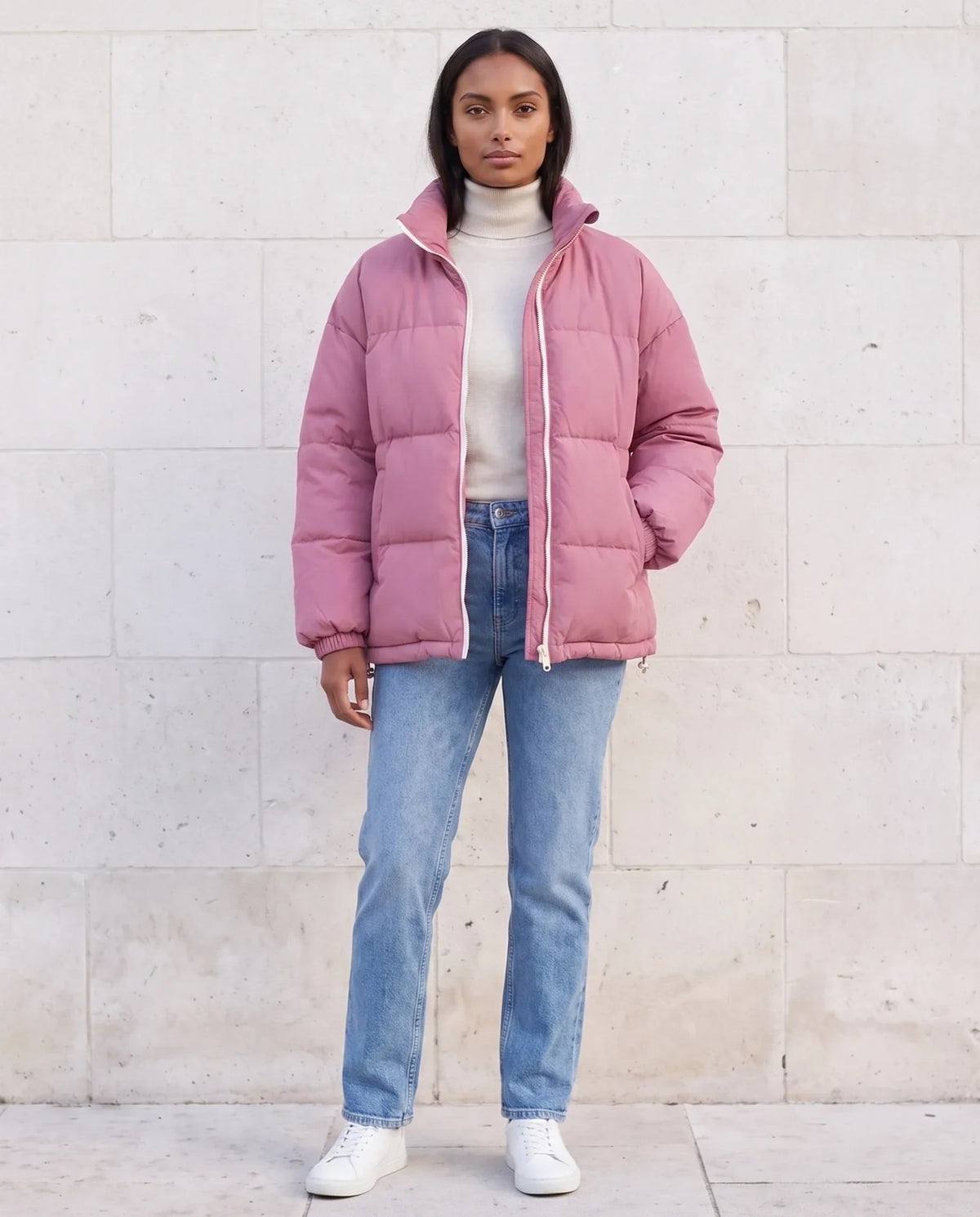Short Oversized Puffer Jacket with Contrast Zip