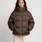 Short Reversible Puffer Jacket in Chocolate and Tartan