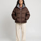 Short Reversible Puffer Jacket in Chocolate and Tartan