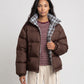 Short Reversible Puffer Jacket in Chocolate and Tartan