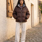 Short Reversible Puffer Jacket in Chocolate and Tartan