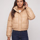 Short Faux Leather Puffer Jacket with Poppers