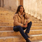 Short Faux Leather Puffer Jacket with Poppers