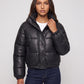Short Faux Leather Puffer Jacket with Poppers