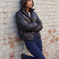 Short Faux Leather Puffer Jacket with Poppers