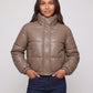 Short Faux Leather Puffer Jacket with Poppers