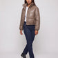 Short Faux Leather Puffer Jacket with Poppers