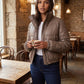 Short Faux Leather Puffer Jacket with Poppers