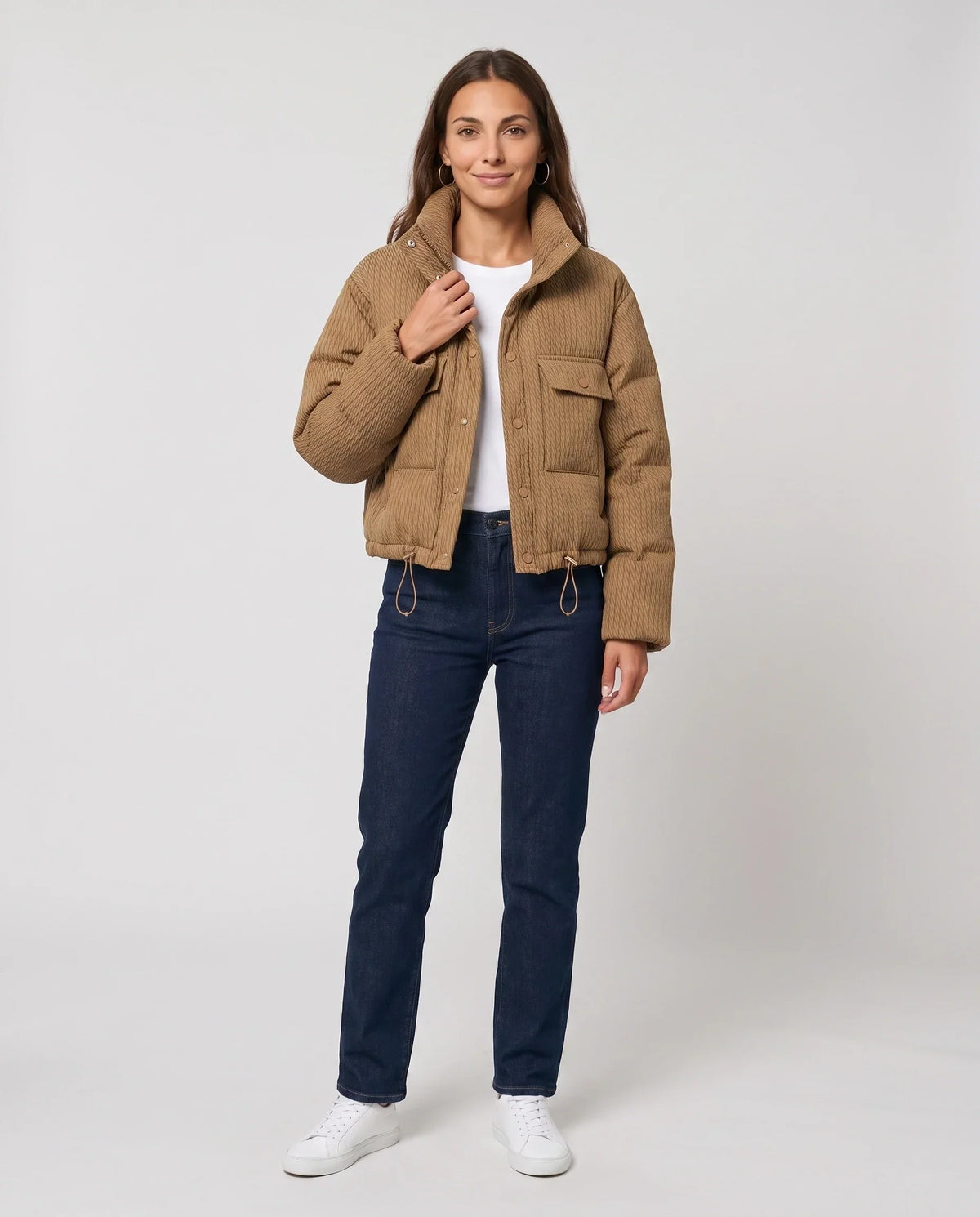 Short Workwear-Style Puffer Jacket with Chest Pockets