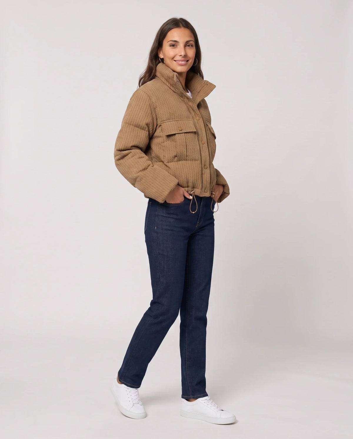 Short Workwear-Style Puffer Jacket with Chest Pockets