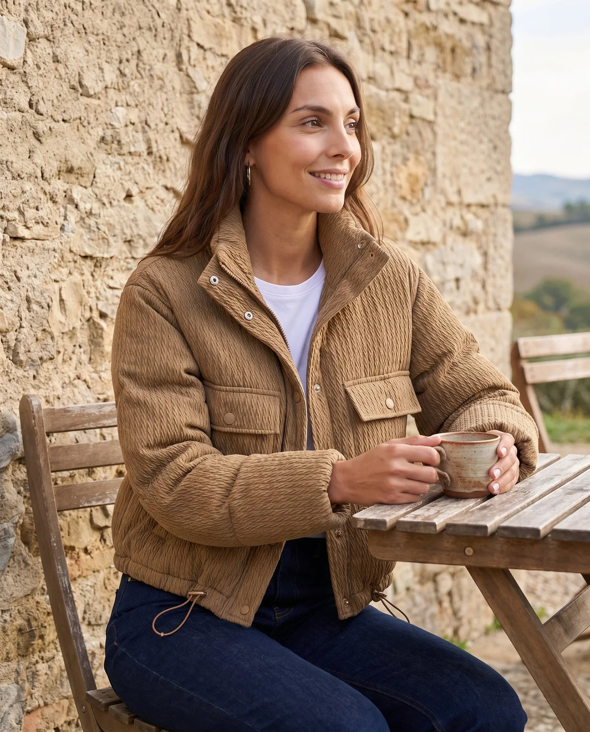 Short Workwear-Style Puffer Jacket with Chest Pockets