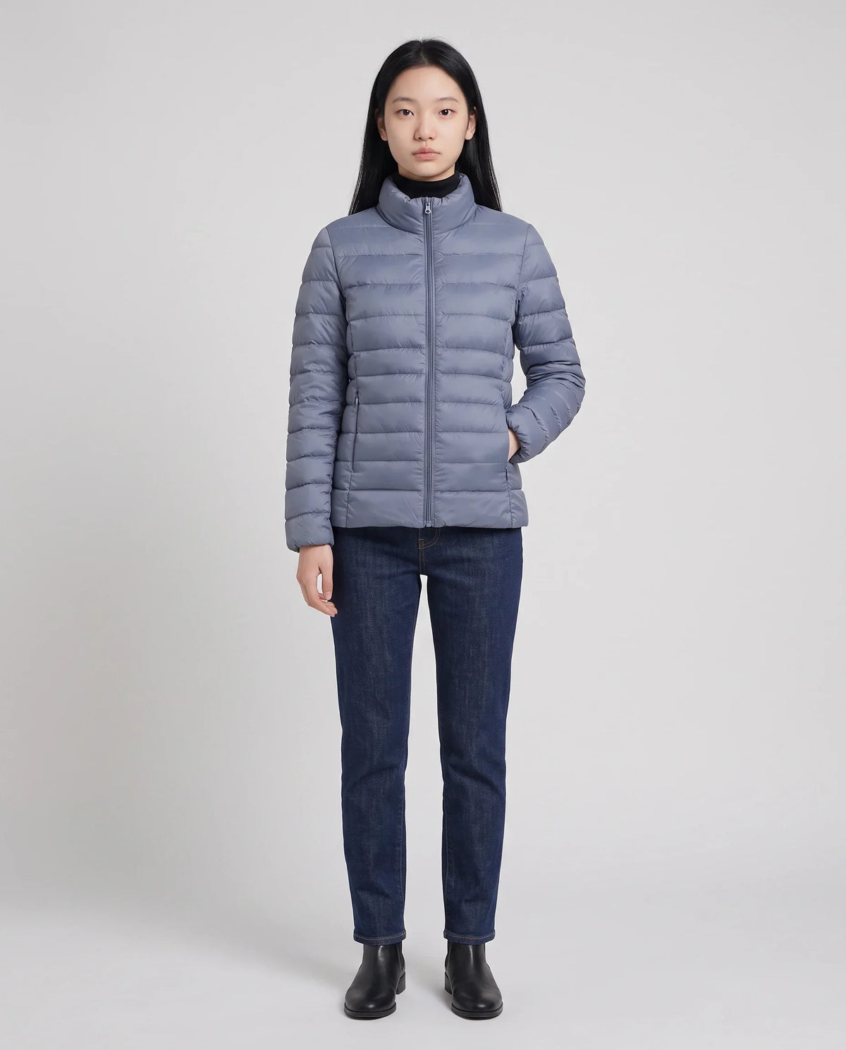 Short Ultra-Lightweight Puffer Jacket with Funnel Collar