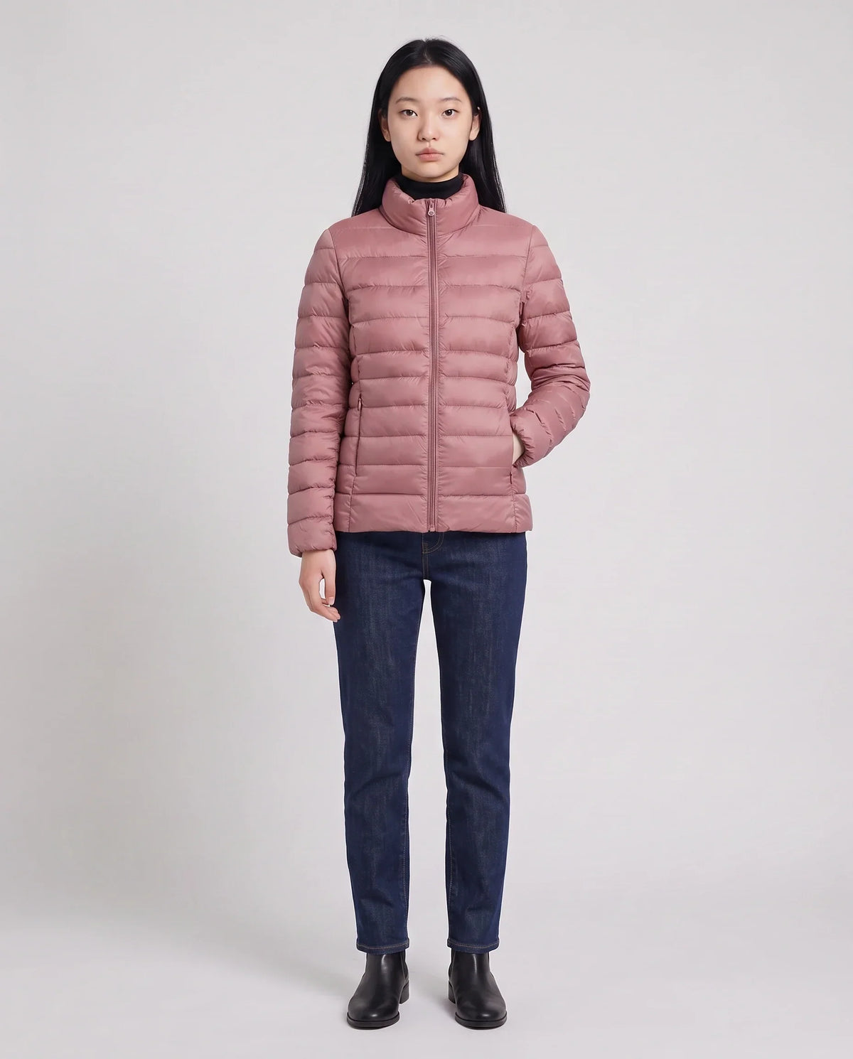 Short Ultra-Lightweight Puffer Jacket with Funnel Collar