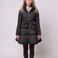 Fit-and-Flare Puffer Jacket with Tie Belt