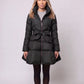 Fit-and-Flare Puffer Jacket with Tie Belt