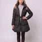 Fit-and-Flare Puffer Jacket with Tie Belt