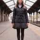 Fit-and-Flare Puffer Jacket with Tie Belt