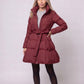 Fit-and-Flare Puffer Jacket with Tie Belt