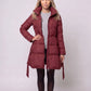 Fit-and-Flare Puffer Jacket with Tie Belt