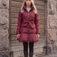 Fit-and-Flare Puffer Jacket with Tie Belt