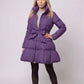 Fit-and-Flare Puffer Jacket with Tie Belt
