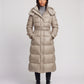 Extra-Long Shiny Hooded Puffer Jacket with Belt