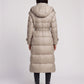 Extra-Long Shiny Hooded Puffer Jacket with Belt