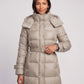 Extra-Long Shiny Hooded Puffer Jacket with Belt