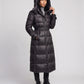 Extra-Long Shiny Hooded Puffer Jacket with Belt