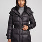 Extra-Long Shiny Hooded Puffer Jacket with Belt