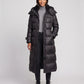 Extra-Long Shiny Hooded Puffer Jacket with Belt