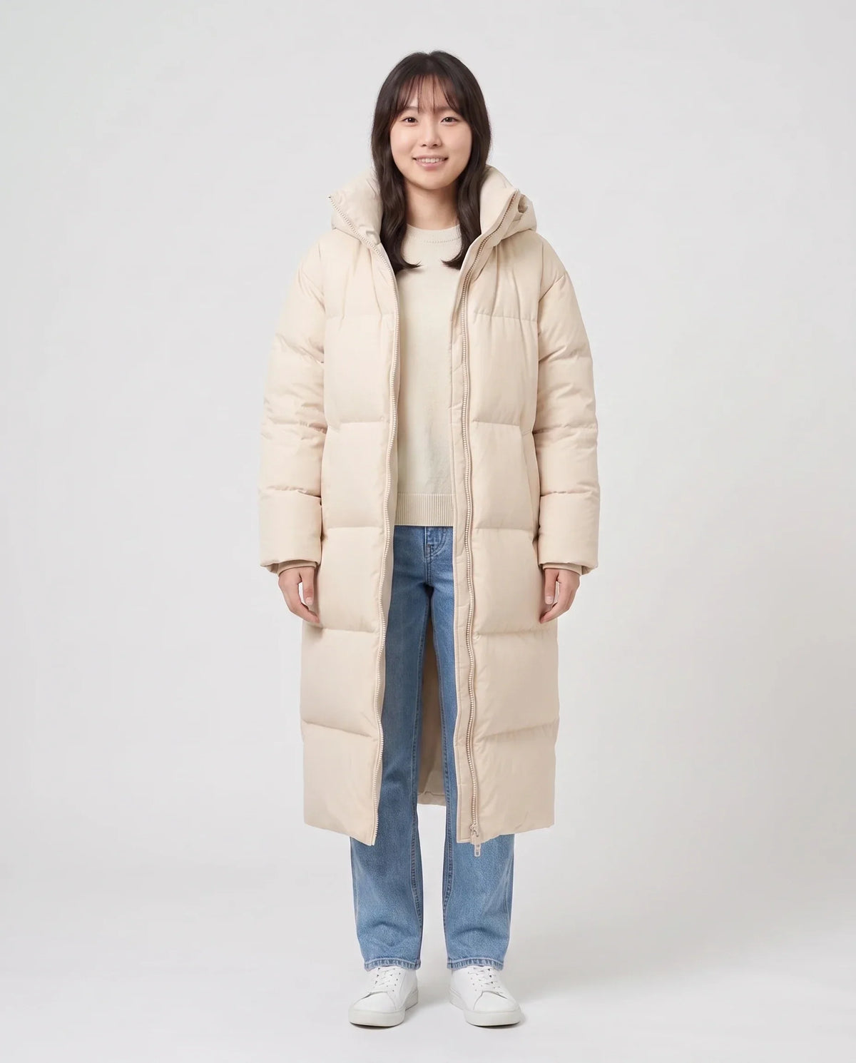 Extra-Long Puffer Jacket with Detachable Hood