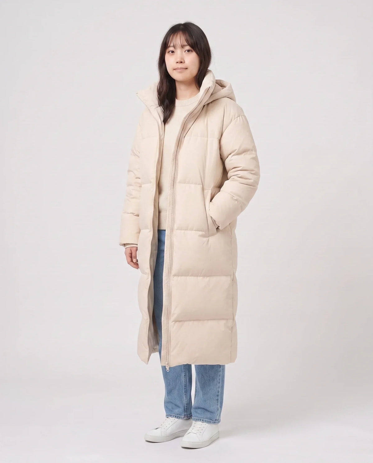 Extra-Long Puffer Jacket with Detachable Hood