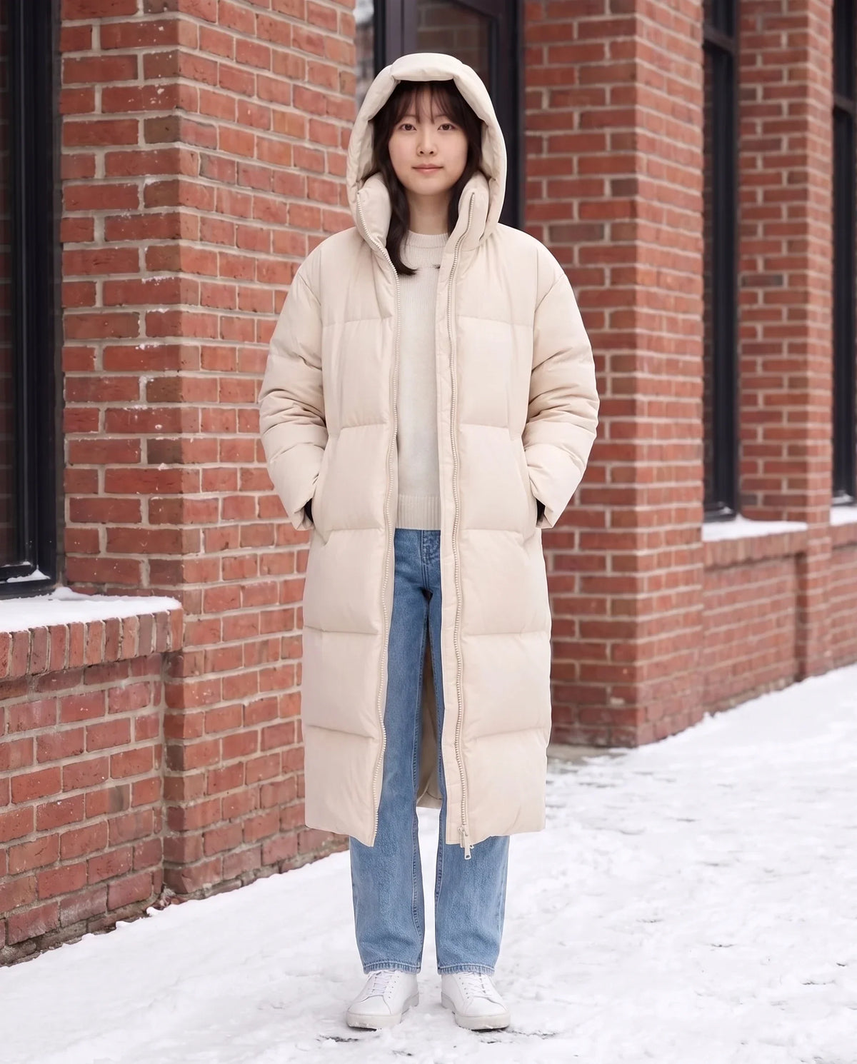 Extra-Long Puffer Jacket with Detachable Hood