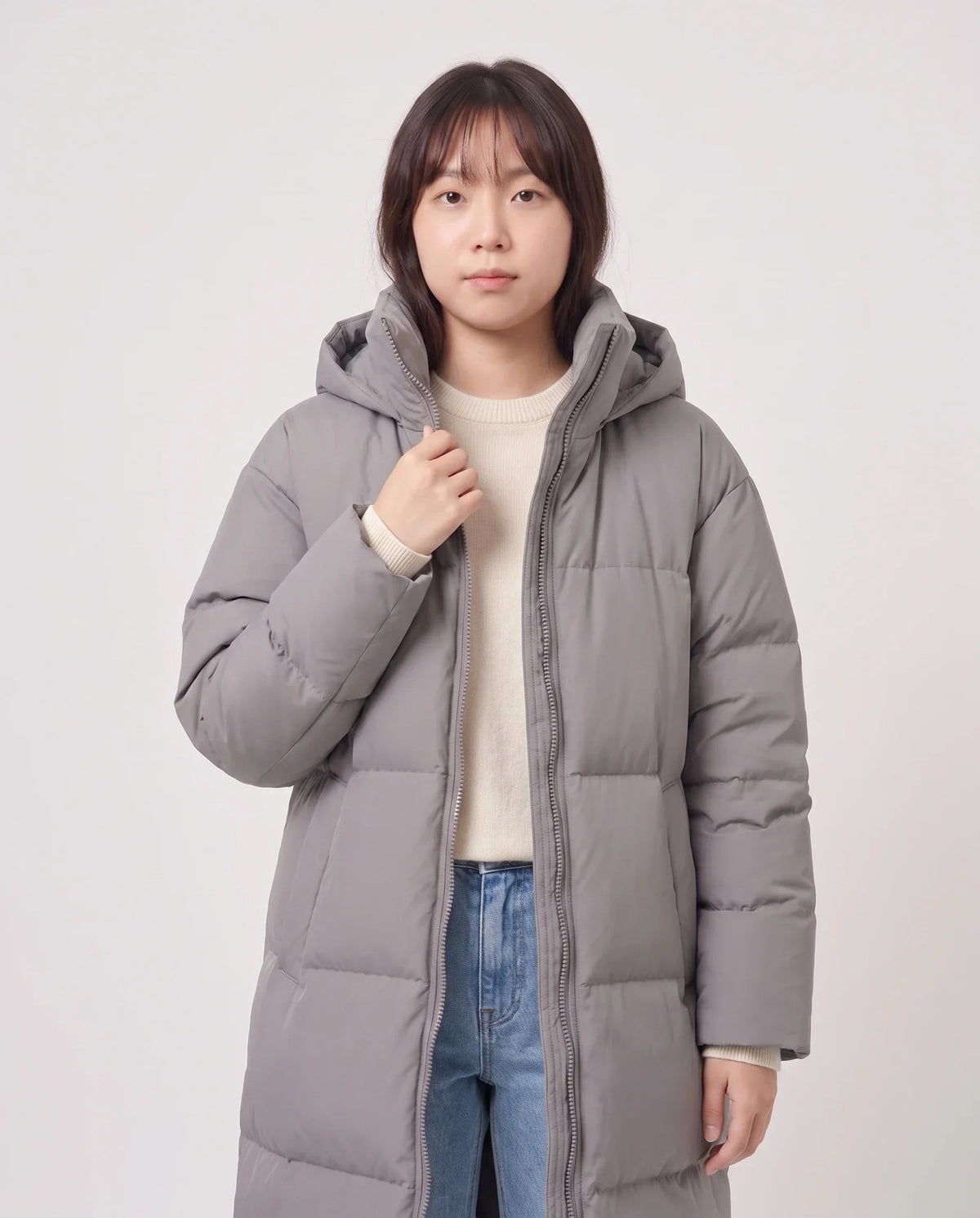 Extra-Long Puffer Jacket with Detachable Hood