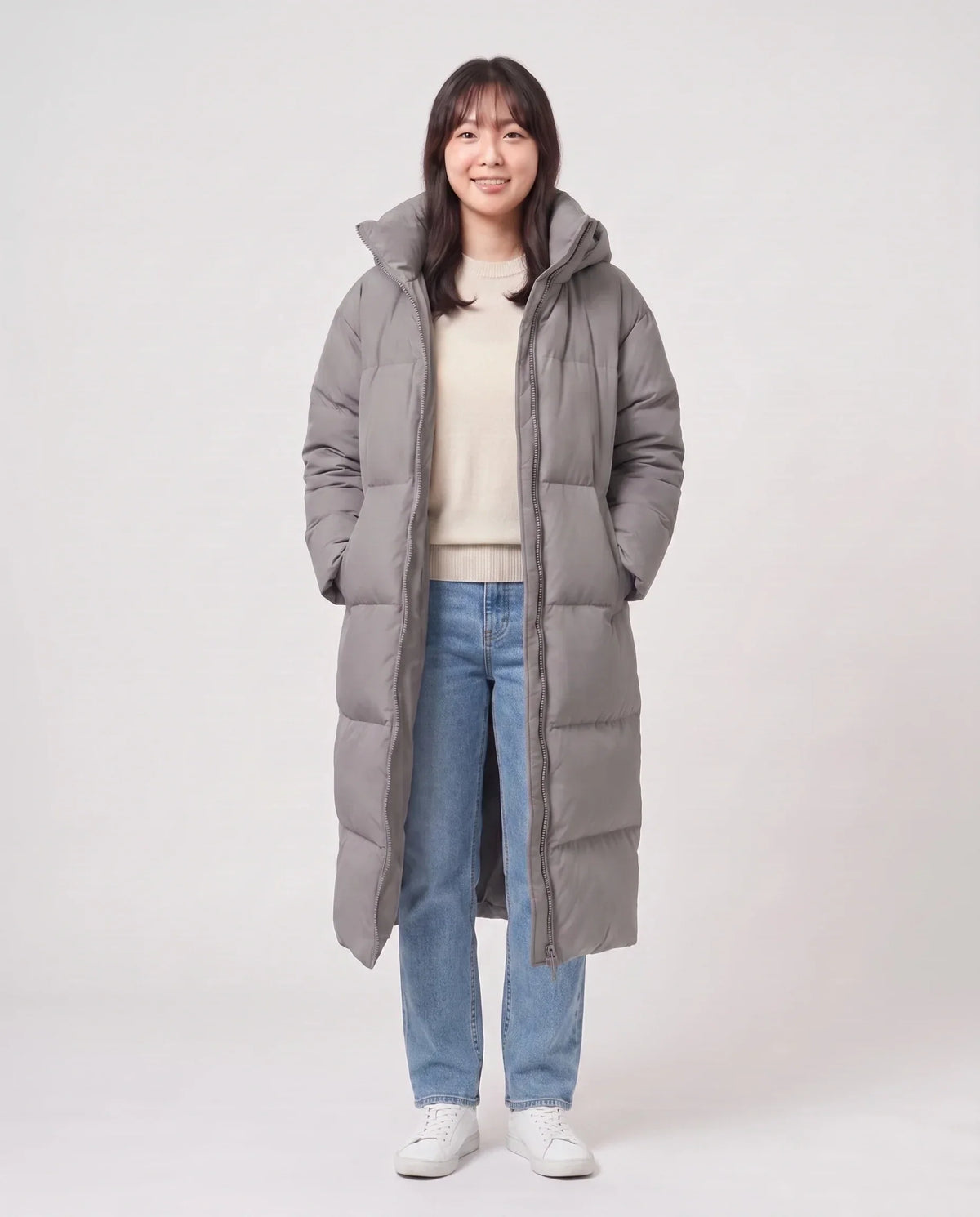Extra-Long Puffer Jacket with Detachable Hood