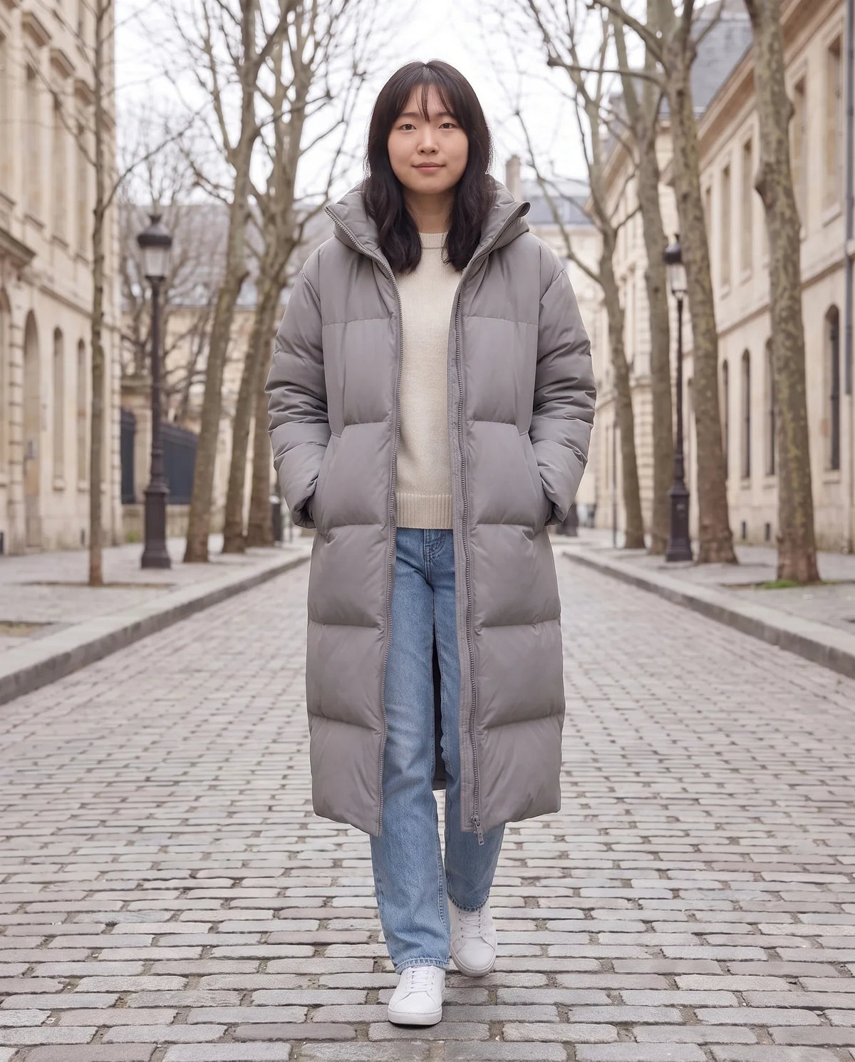 Extra-Long Puffer Jacket with Detachable Hood