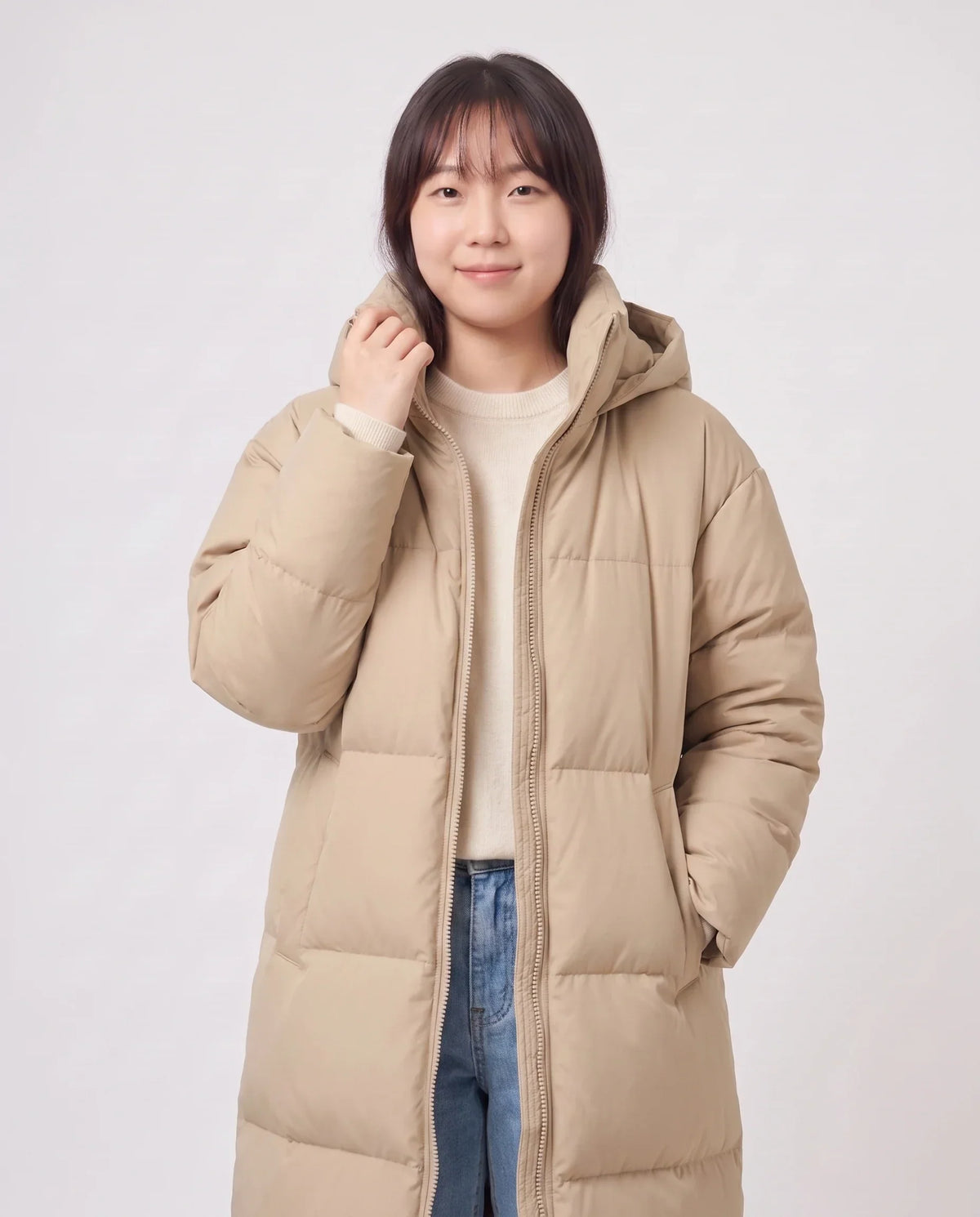 Extra-Long Puffer Jacket with Detachable Hood