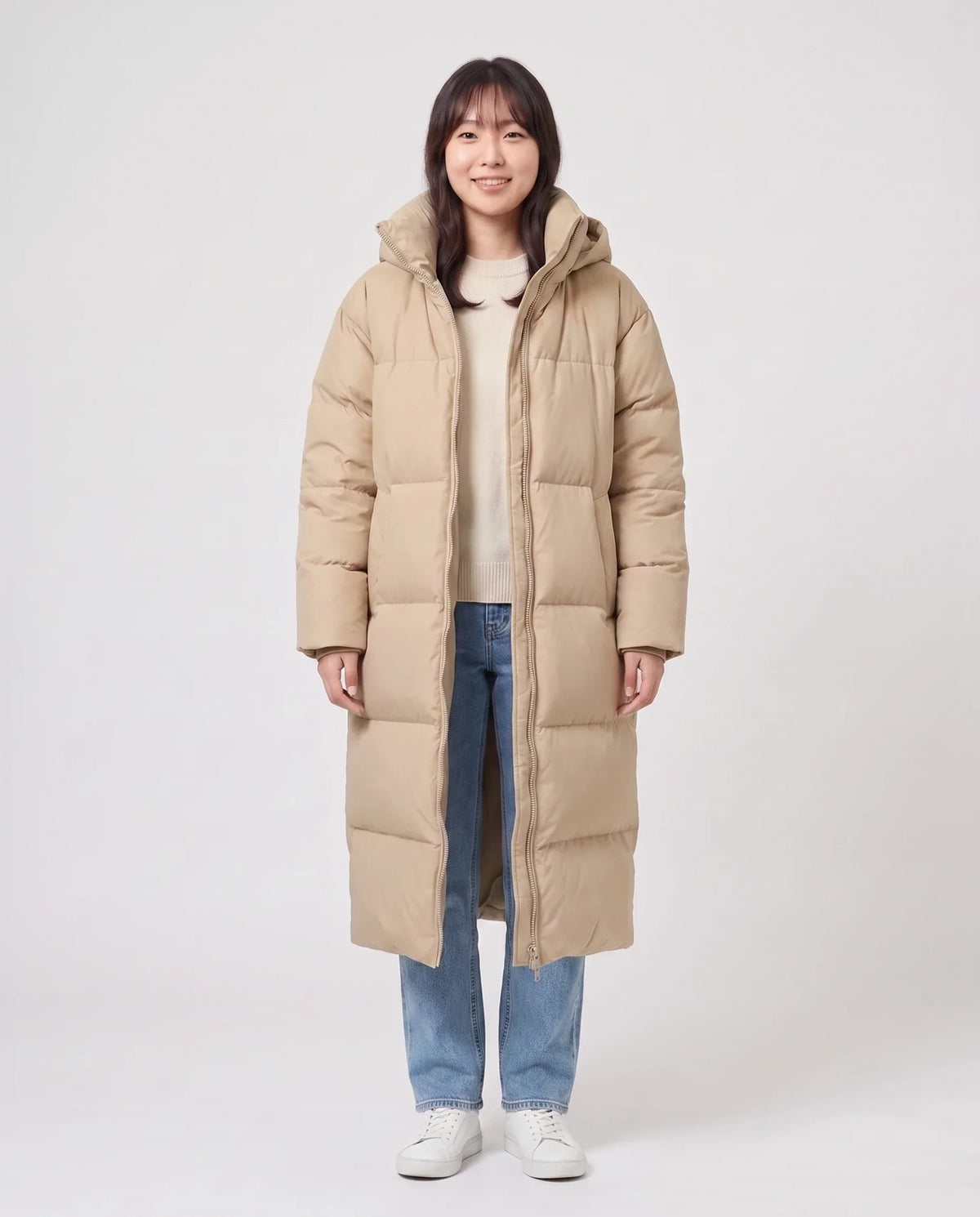 Extra-Long Puffer Jacket with Detachable Hood