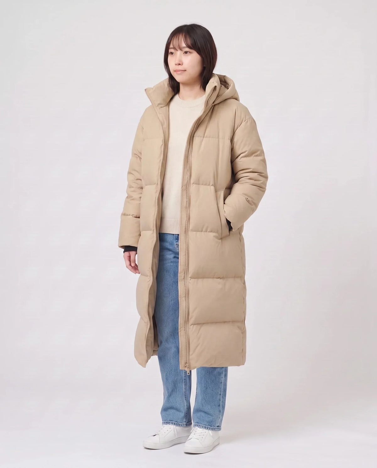 Extra-Long Puffer Jacket with Detachable Hood