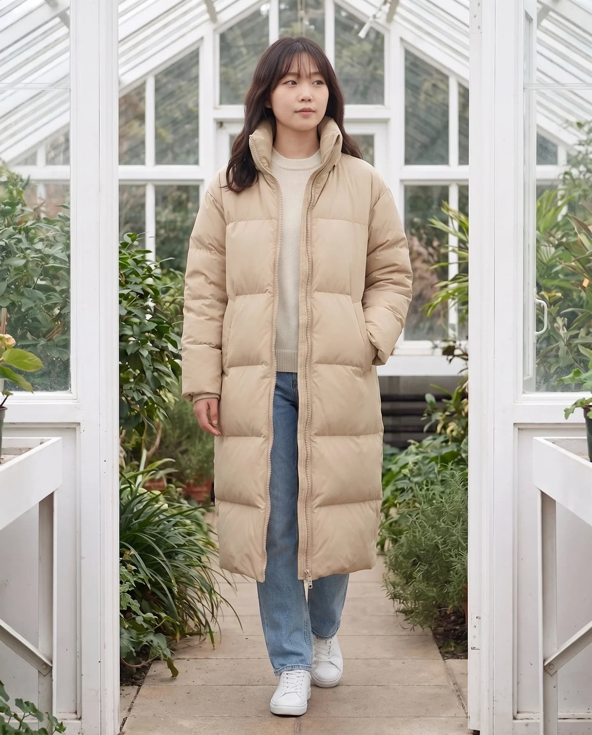 Extra-Long Puffer Jacket with Detachable Hood