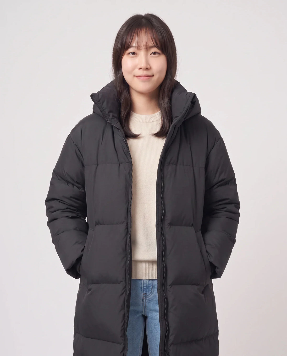 Extra-Long Puffer Jacket with Detachable Hood