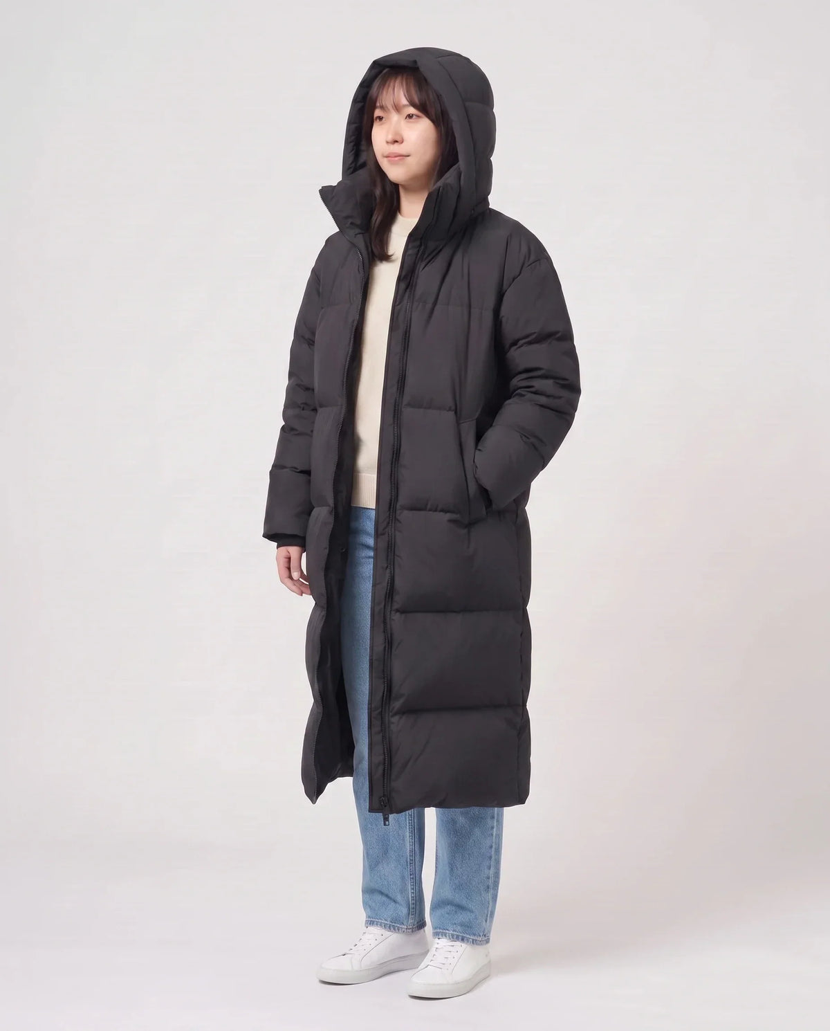 Extra-Long Puffer Jacket with Detachable Hood