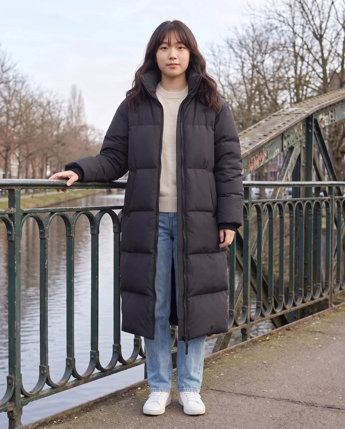 Extra-Long Puffer Jacket with Detachable Hood
