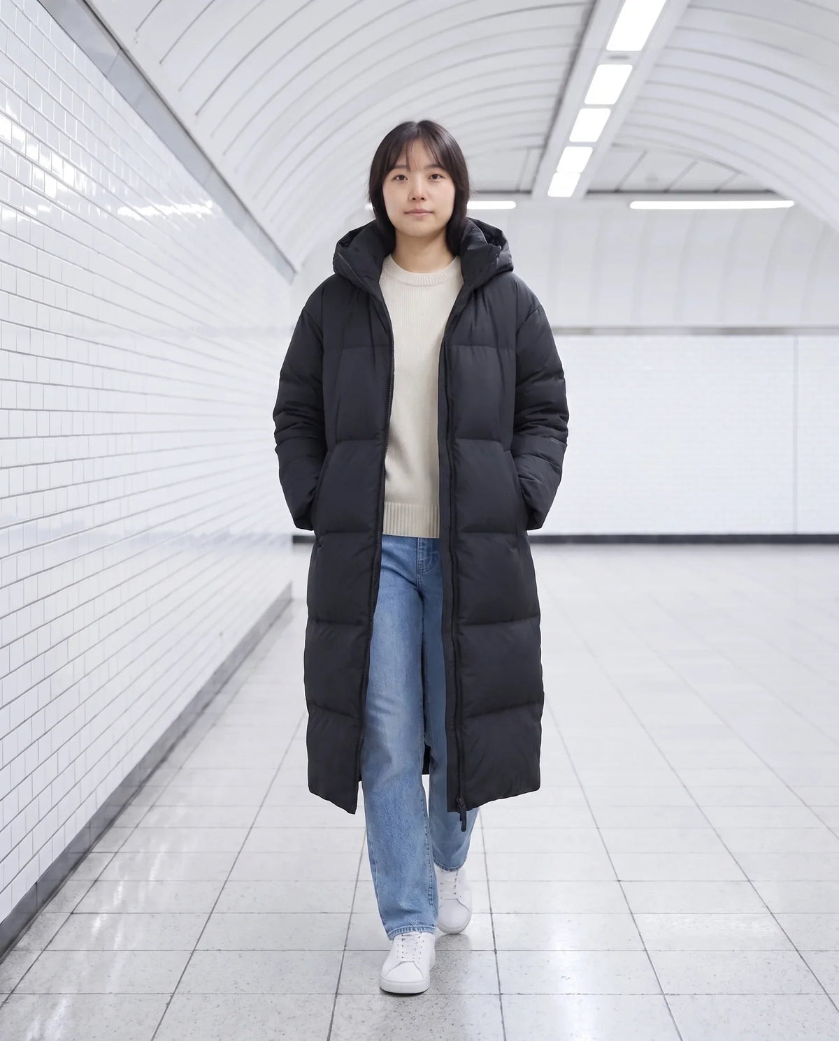 Extra-Long Puffer Jacket with Detachable Hood