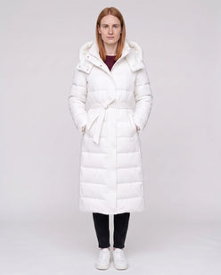 Extra-Long Hooded Puffer Jacket with Belt
