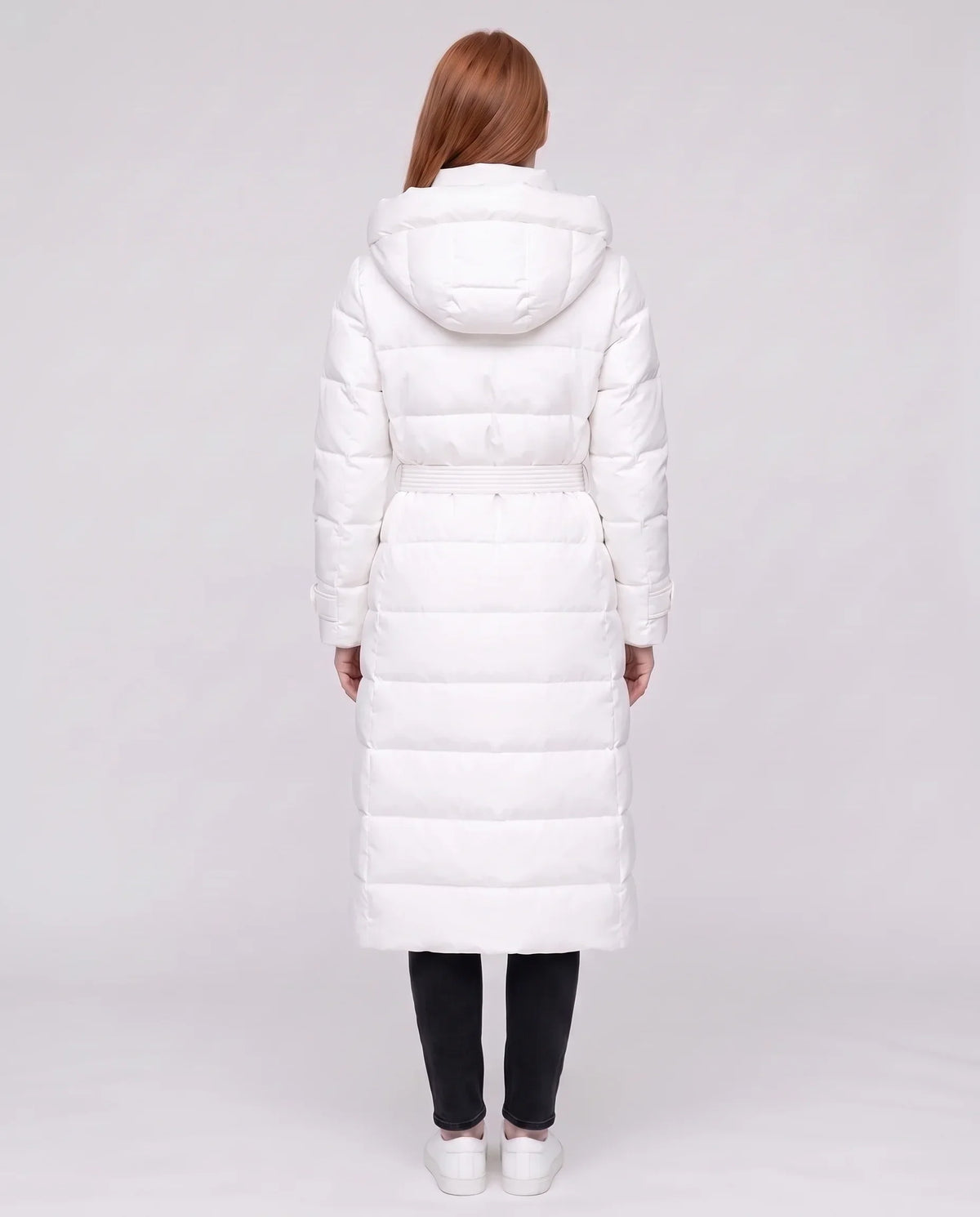 Extra-Long Hooded Puffer Jacket with Belt