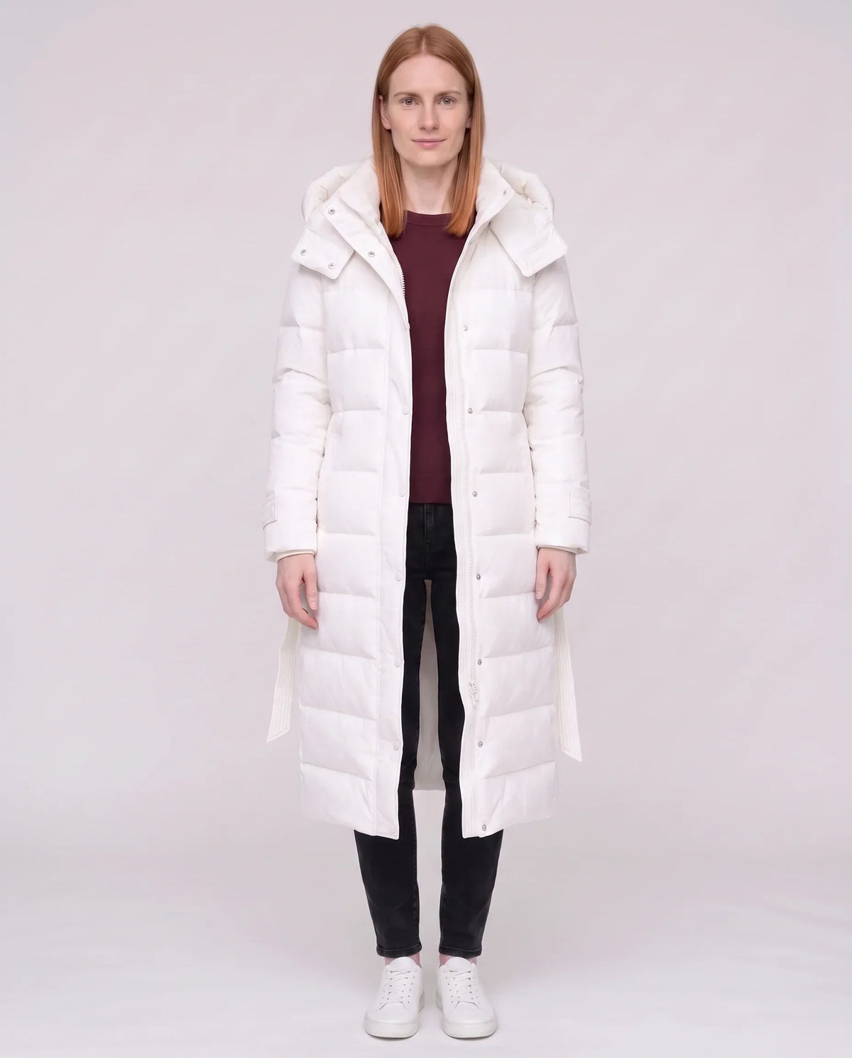Extra-Long Hooded Puffer Jacket with Belt
