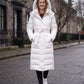 Extra-Long Hooded Puffer Jacket with Belt