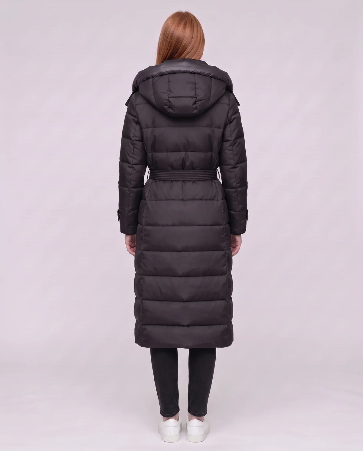 Extra-Long Hooded Puffer Jacket with Belt